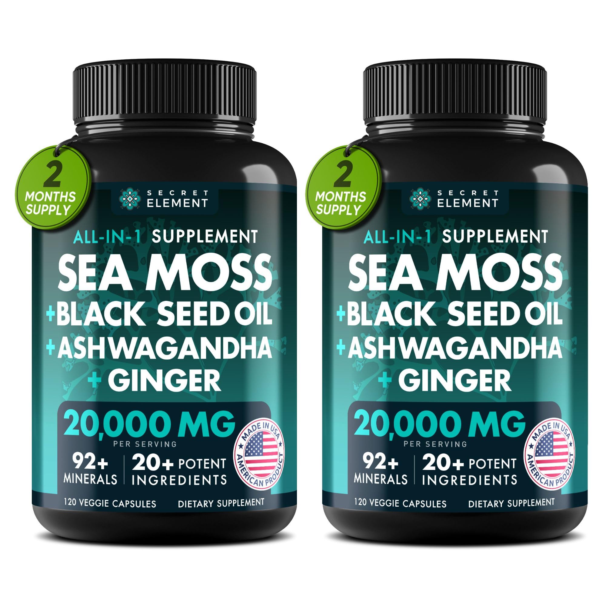 Secret Element Black Seed Oil & Sea Moss Supplement bottle front view