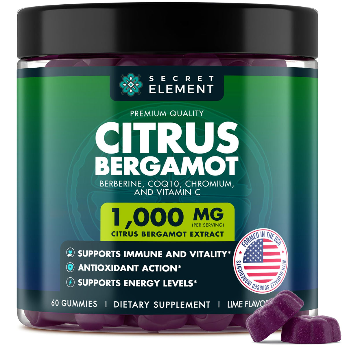 Secret Element Citrus Bergamot Gummies 1000mg front view