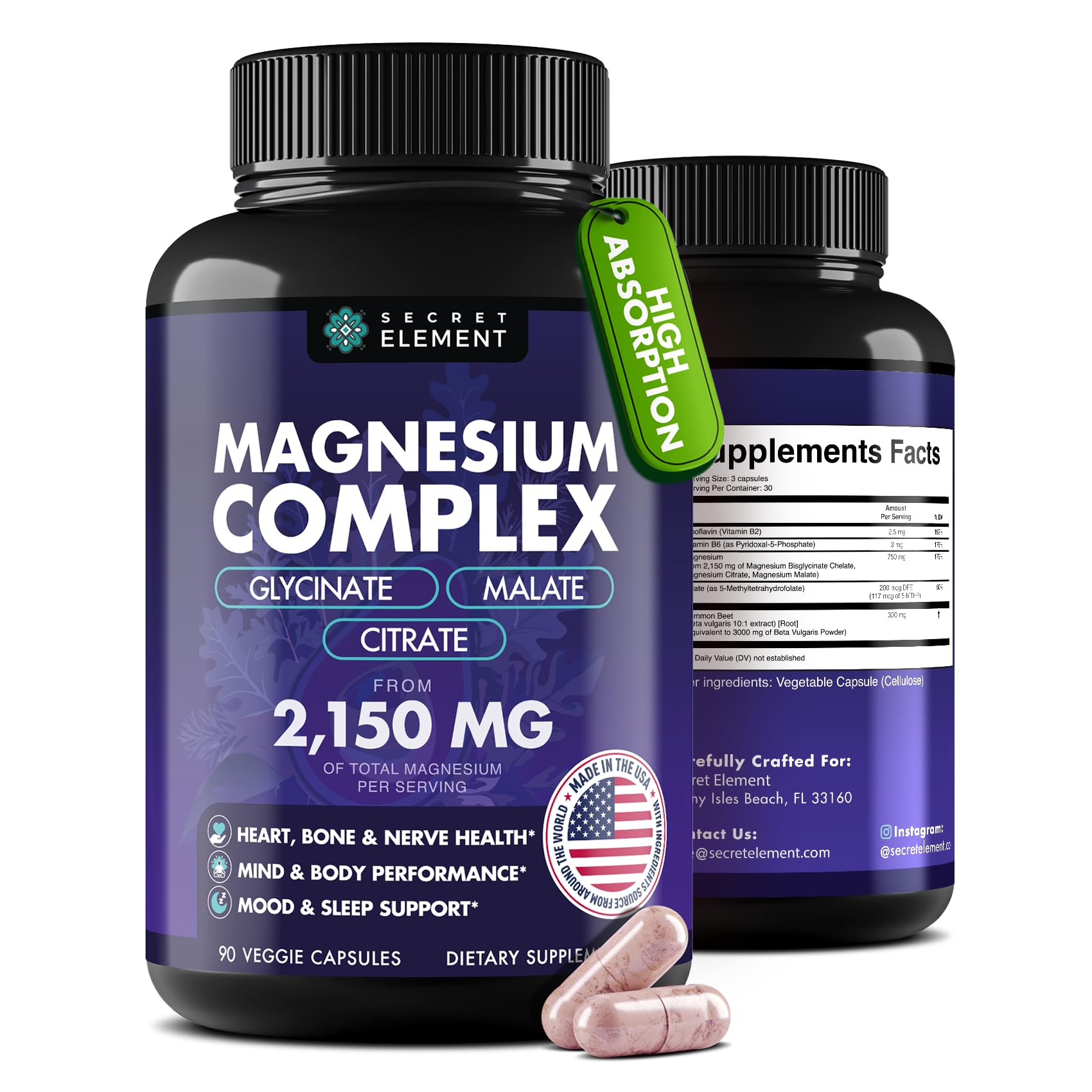 Secret Element Magnesium Supplement 2150mg front view of the bottle