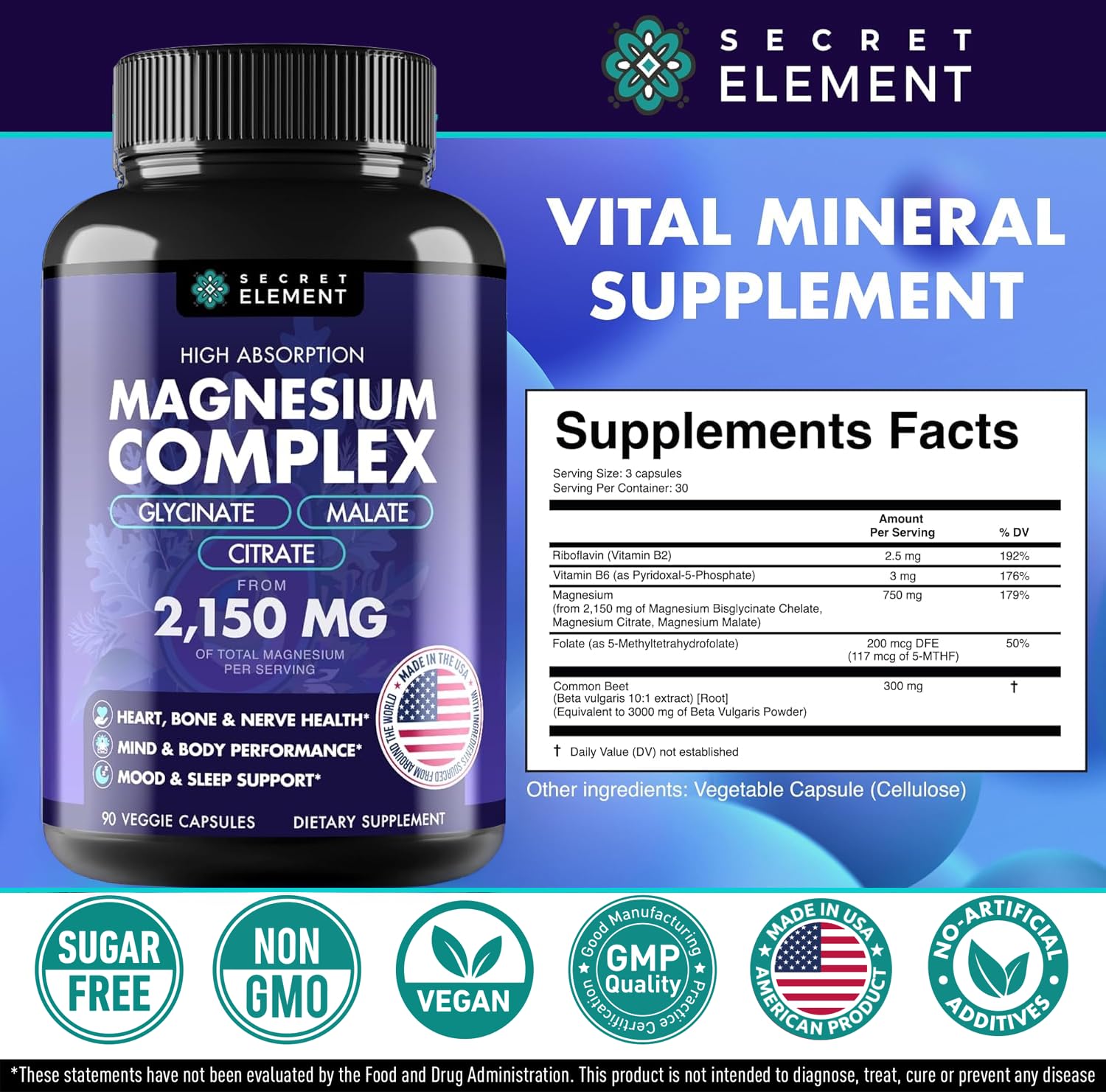 Secret Element Magnesium Supplement bottle with a measuring spoon