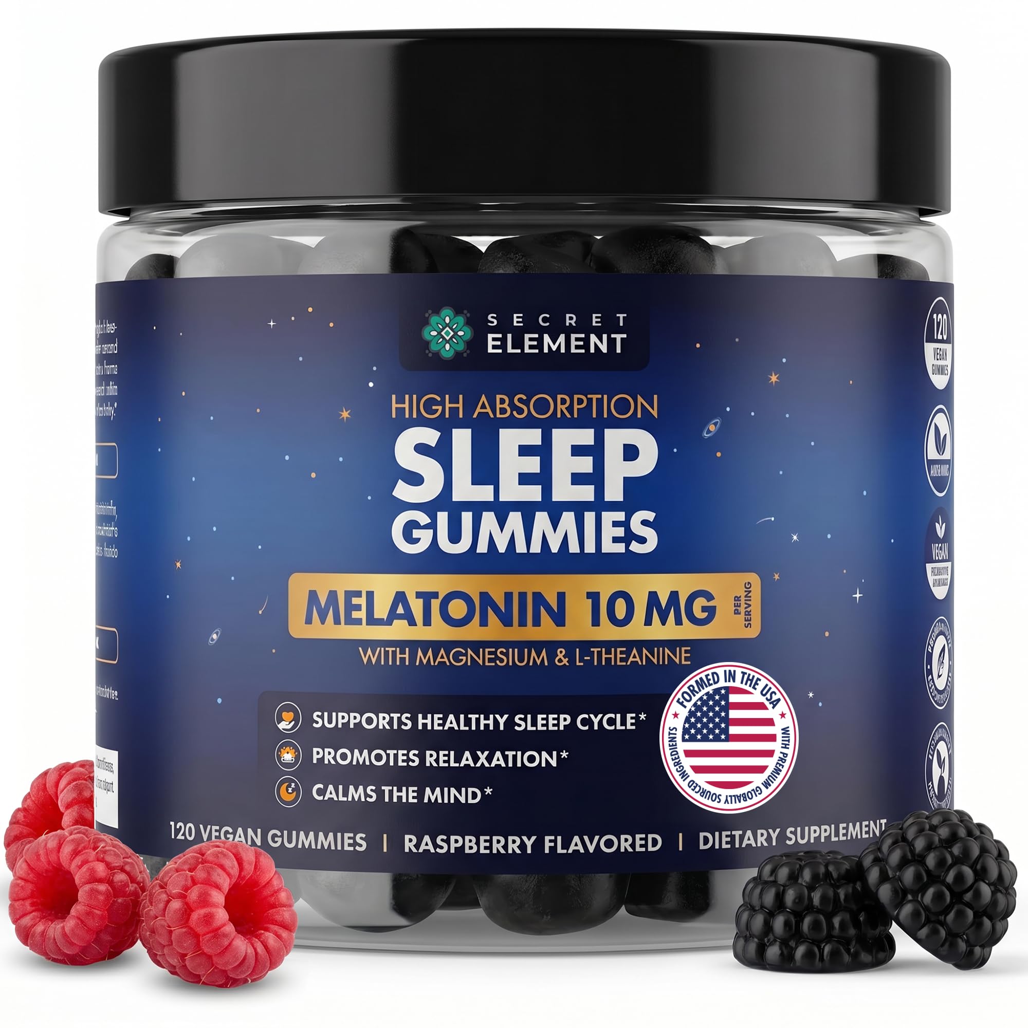 Secret Element Sleep Gummies 120 Count Raspberry flavour front view