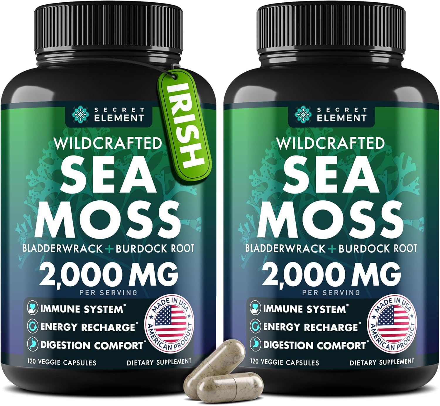 Secret Element Wildcrafted Sea Moss Capsules front view