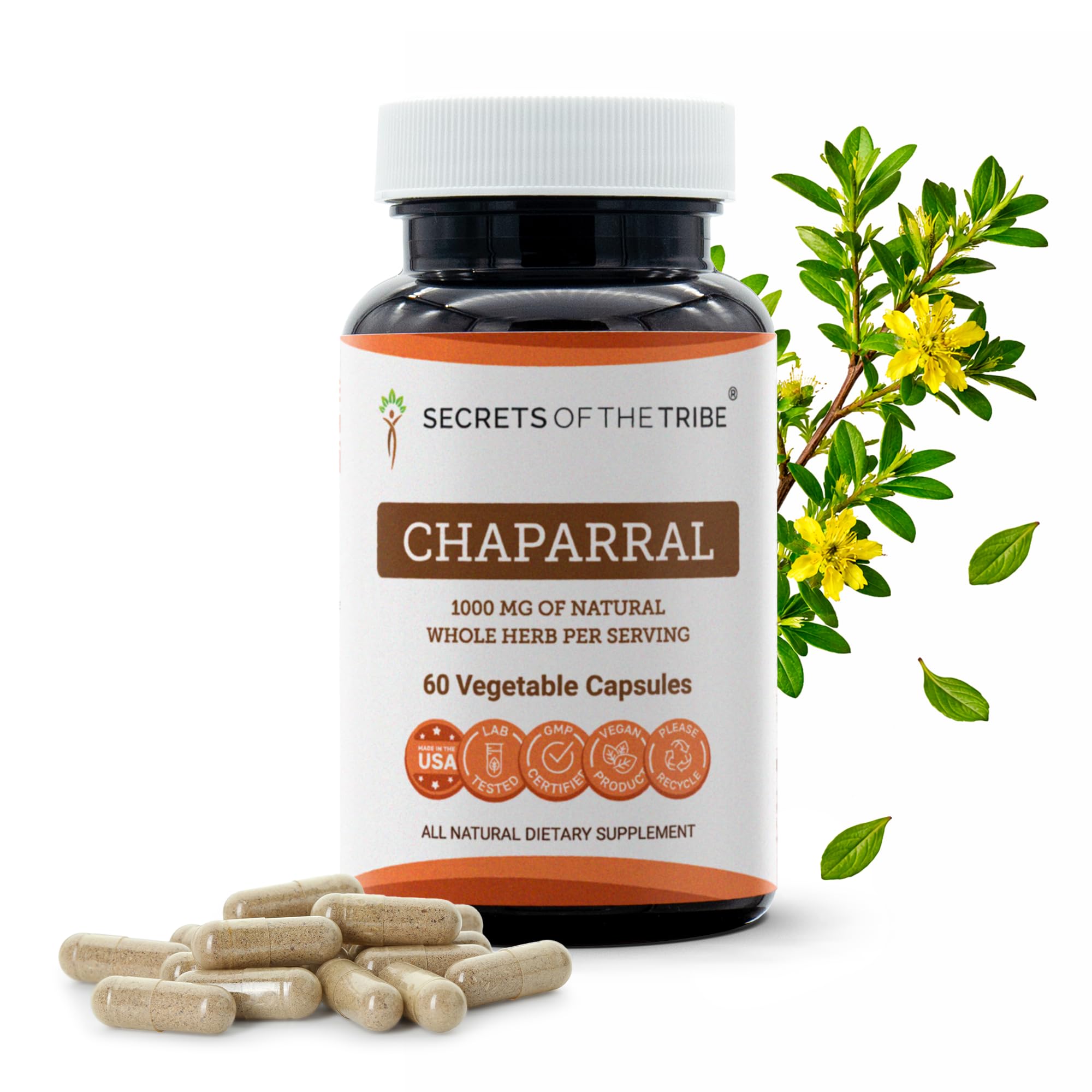 Secrets of the Tribe Chaparral Capsules front view with packaging