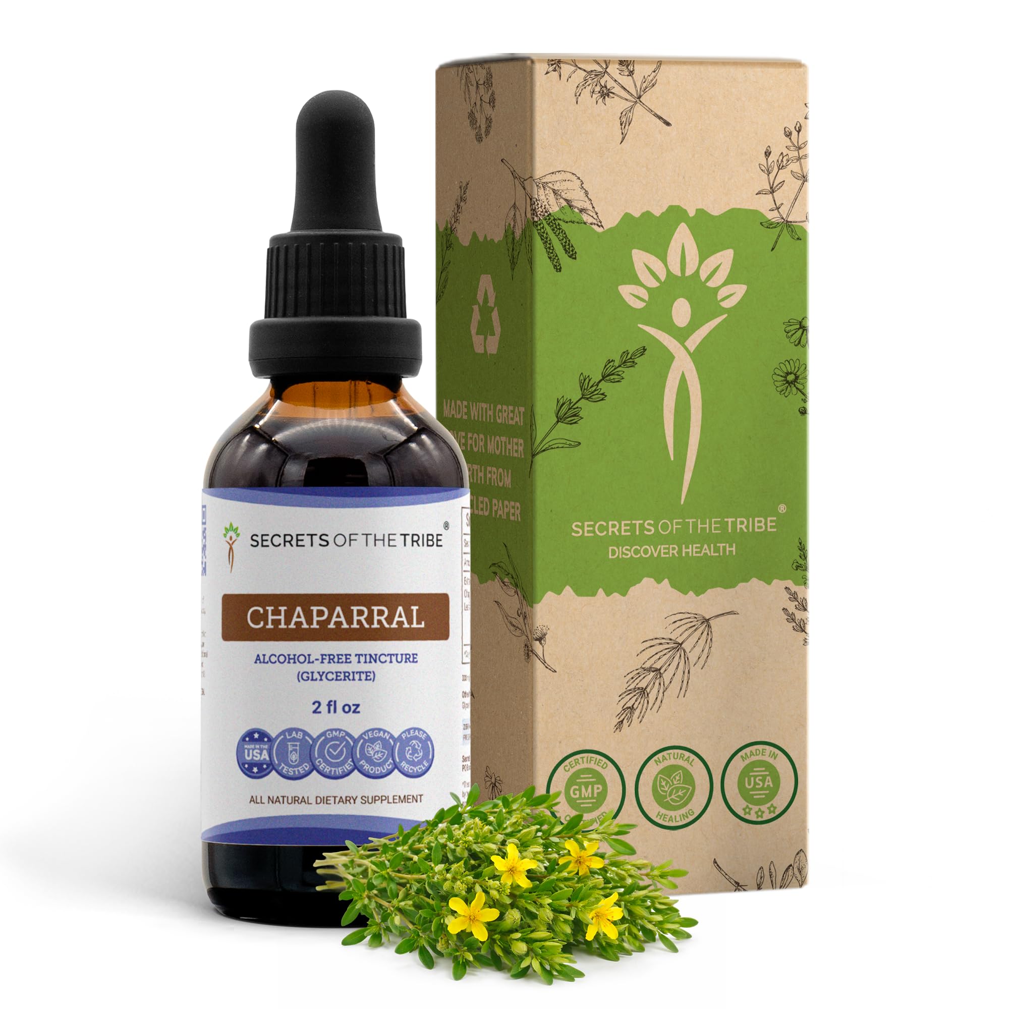 Secrets of the Tribe Chaparral Tincture front view with label
