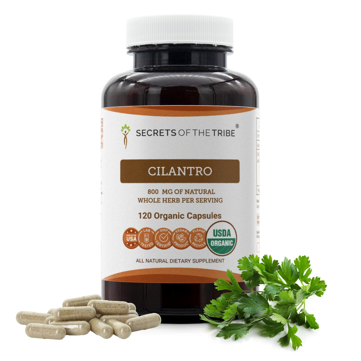 Secrets of the Tribe Cilantro Dried Leaf Organic Capsules front view