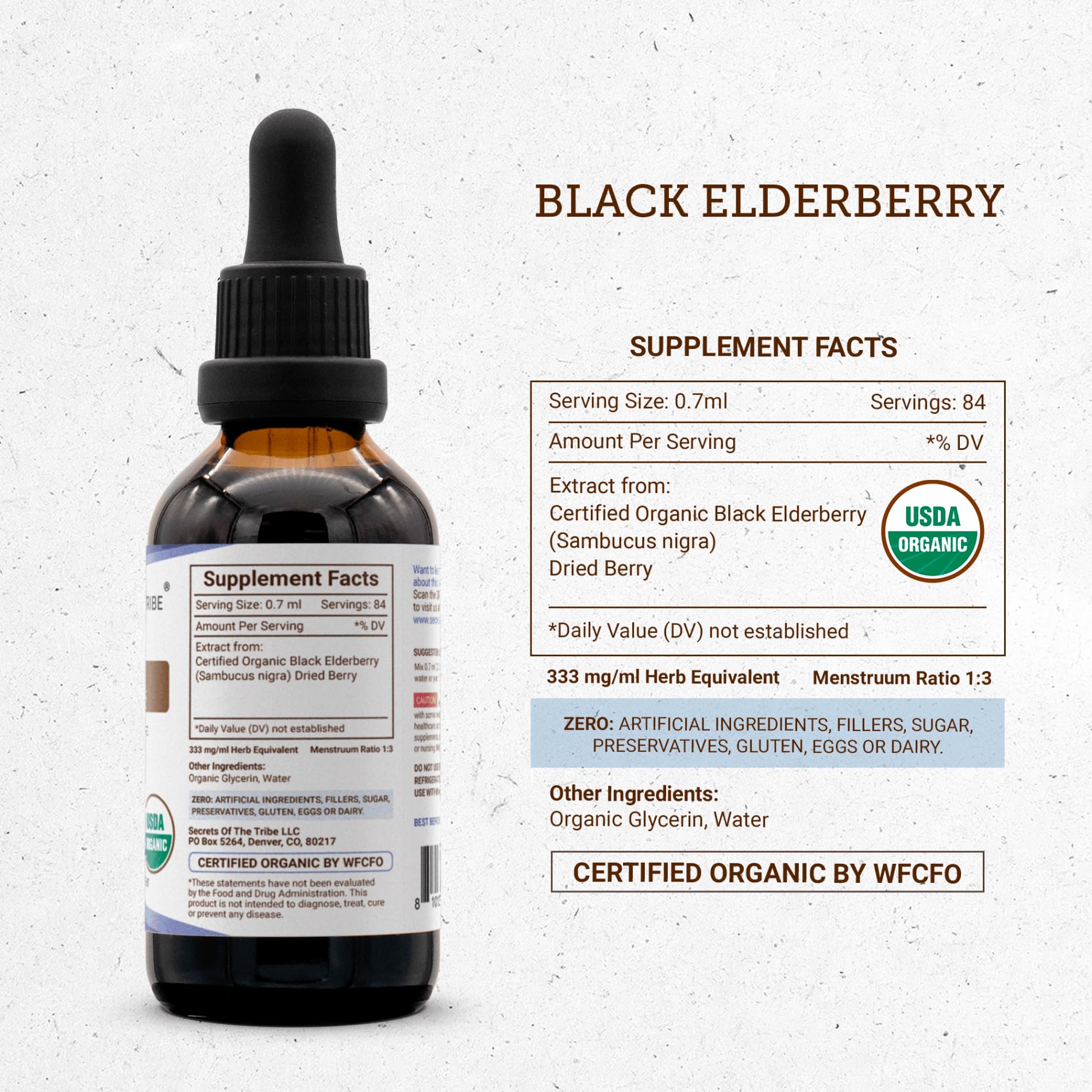 Secrets of the Tribe Elderberry Extract bottle with lid open