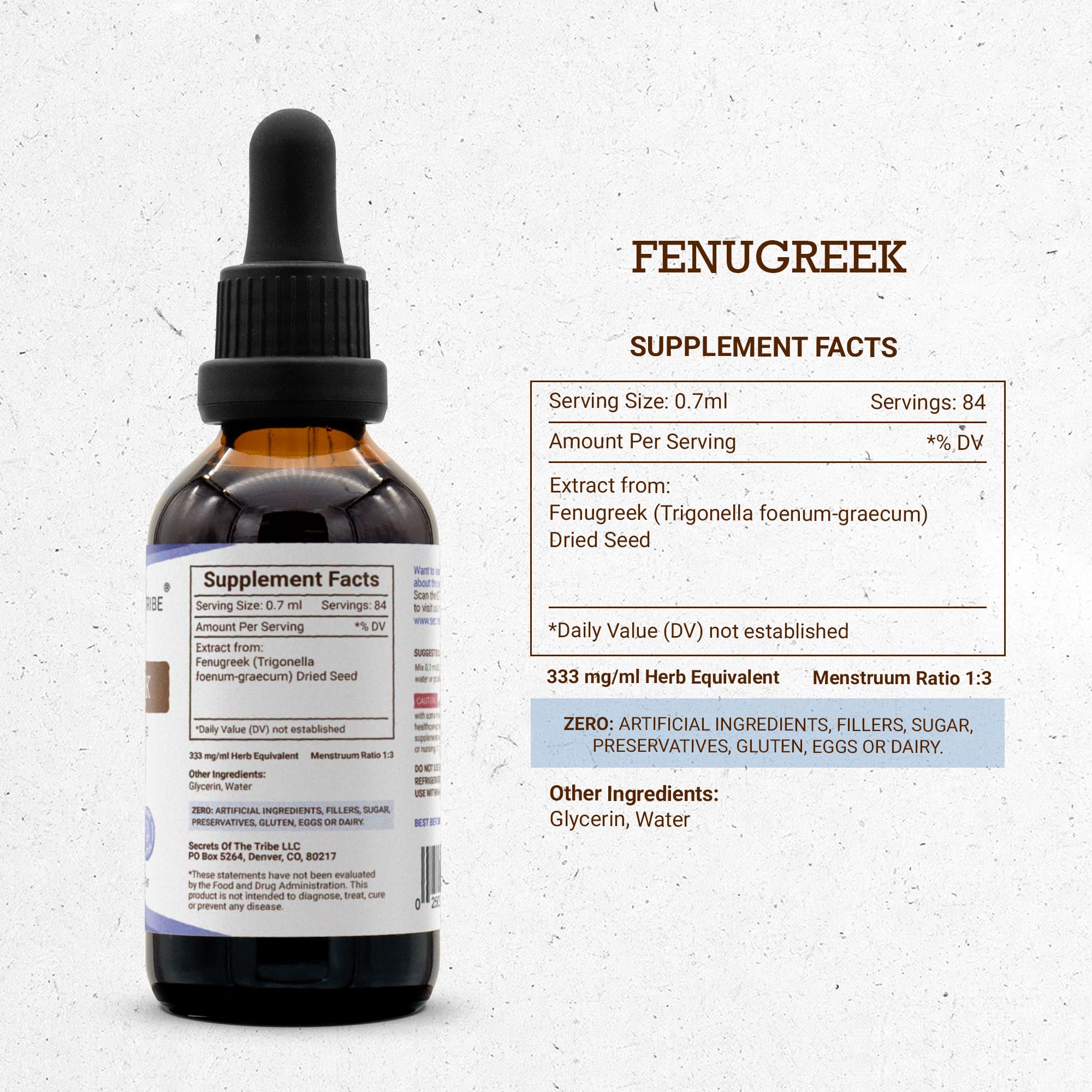 Secrets of the Tribe Fenugreek Herbal Supplement ingredients close-up