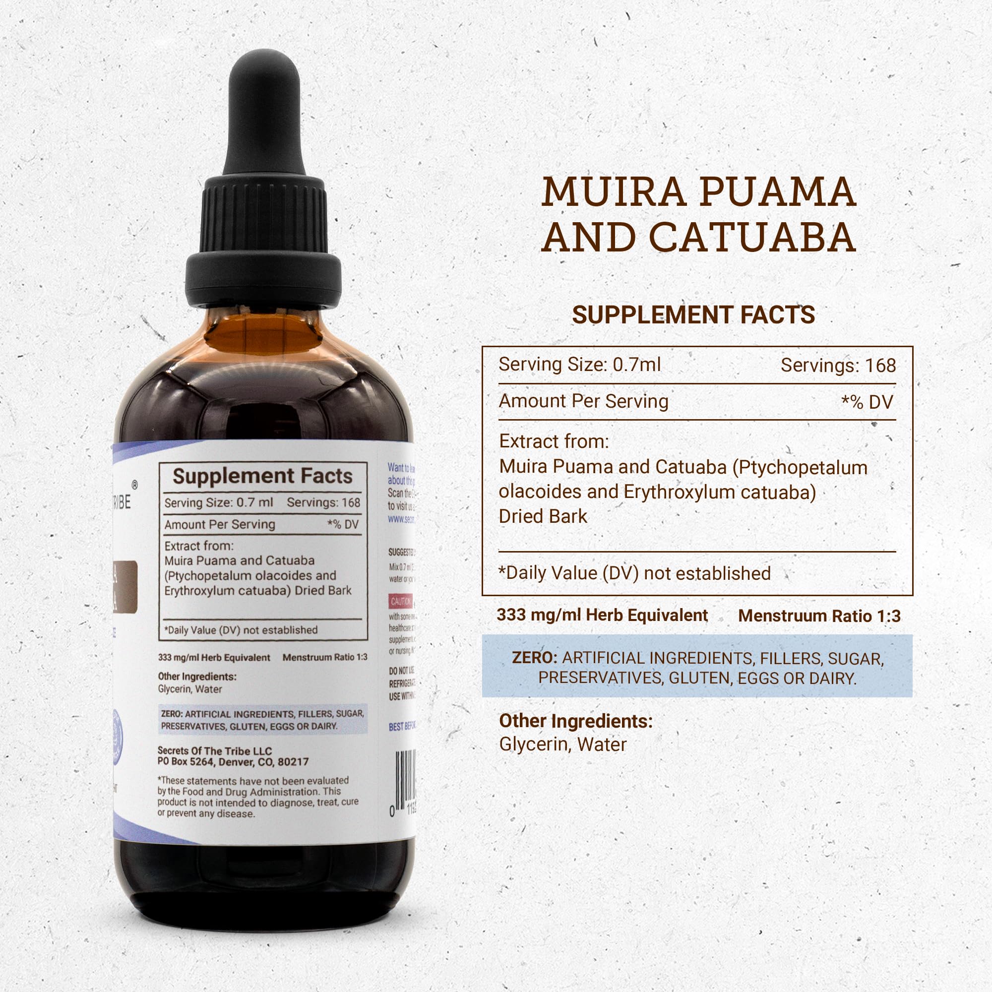 Secrets of the Tribe Muira Puama Supplement ingredients close-up