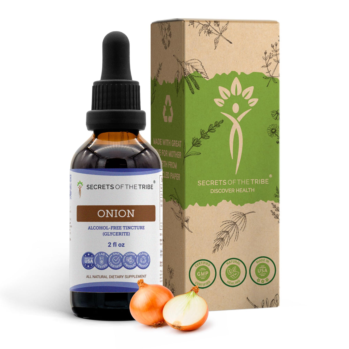 Secrets of the Tribe Onion Dried Bulb Herbal Supplement front view