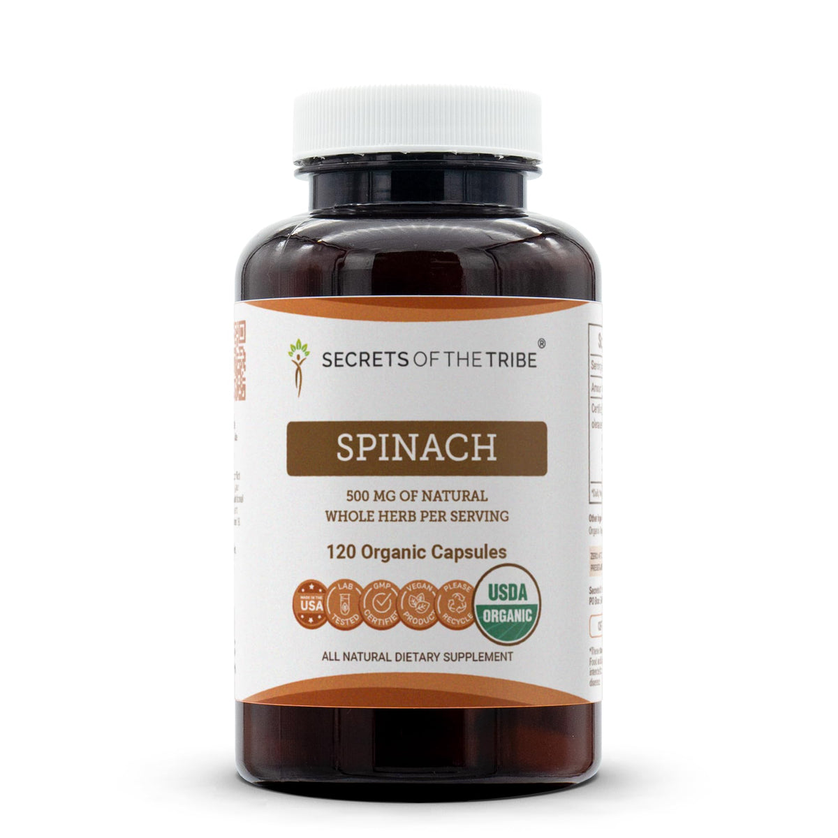 Secrets of the Tribe Organic Spinach Capsules front view