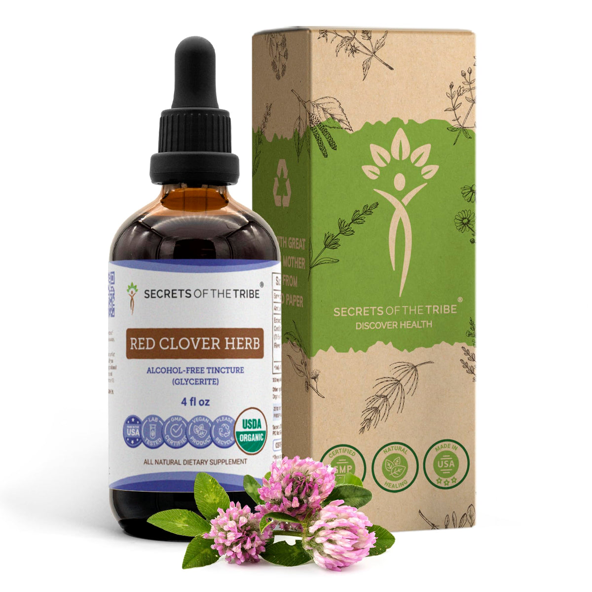 Secrets of the Tribe Red Clover Liquid Extract front view