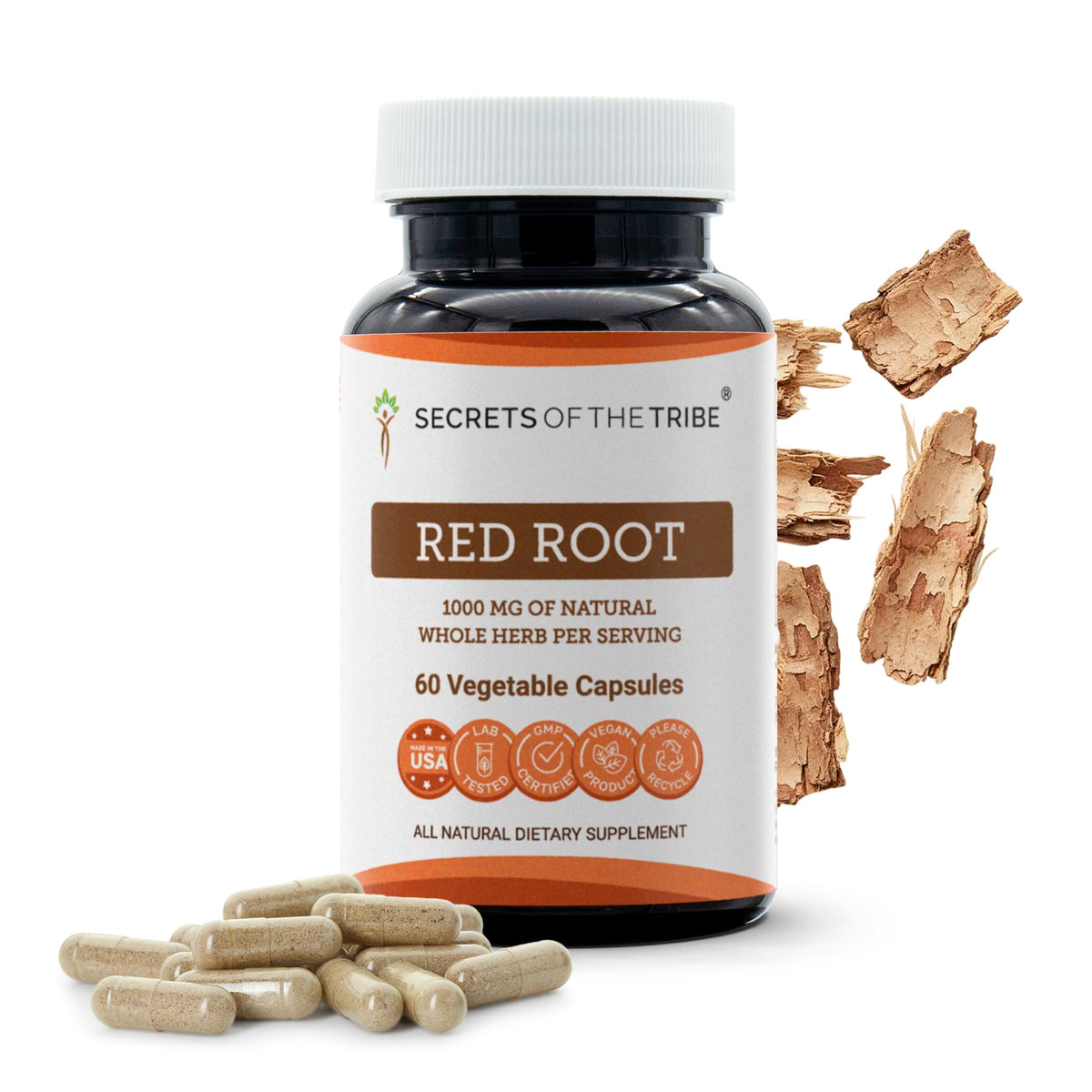 Secrets of the Tribe Red Root Capsules 1000mg front view