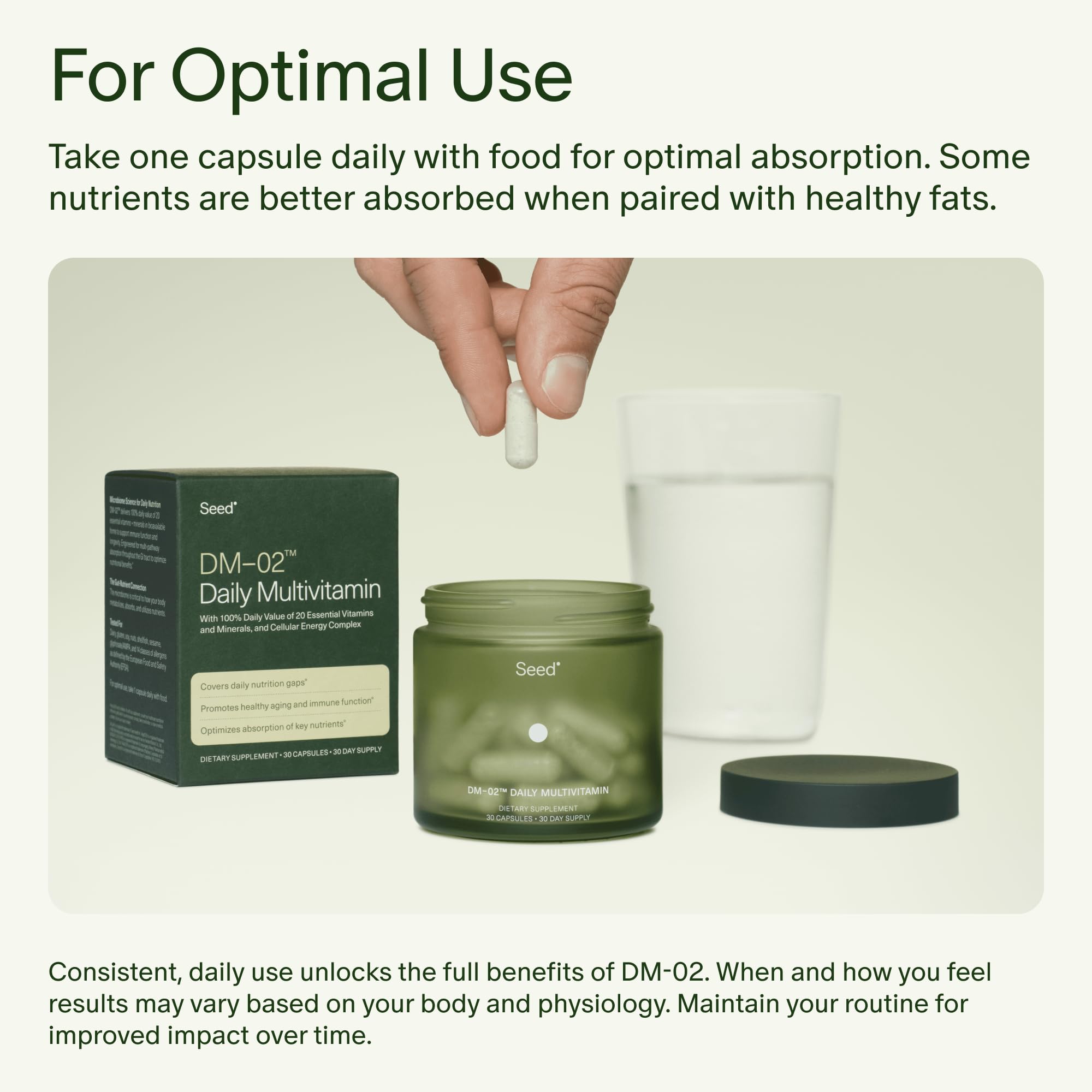 Seed Multivitamin DM-02 with a glass of water