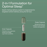 Seed PM-02 Sleep + Restore capsules on a wooden surface