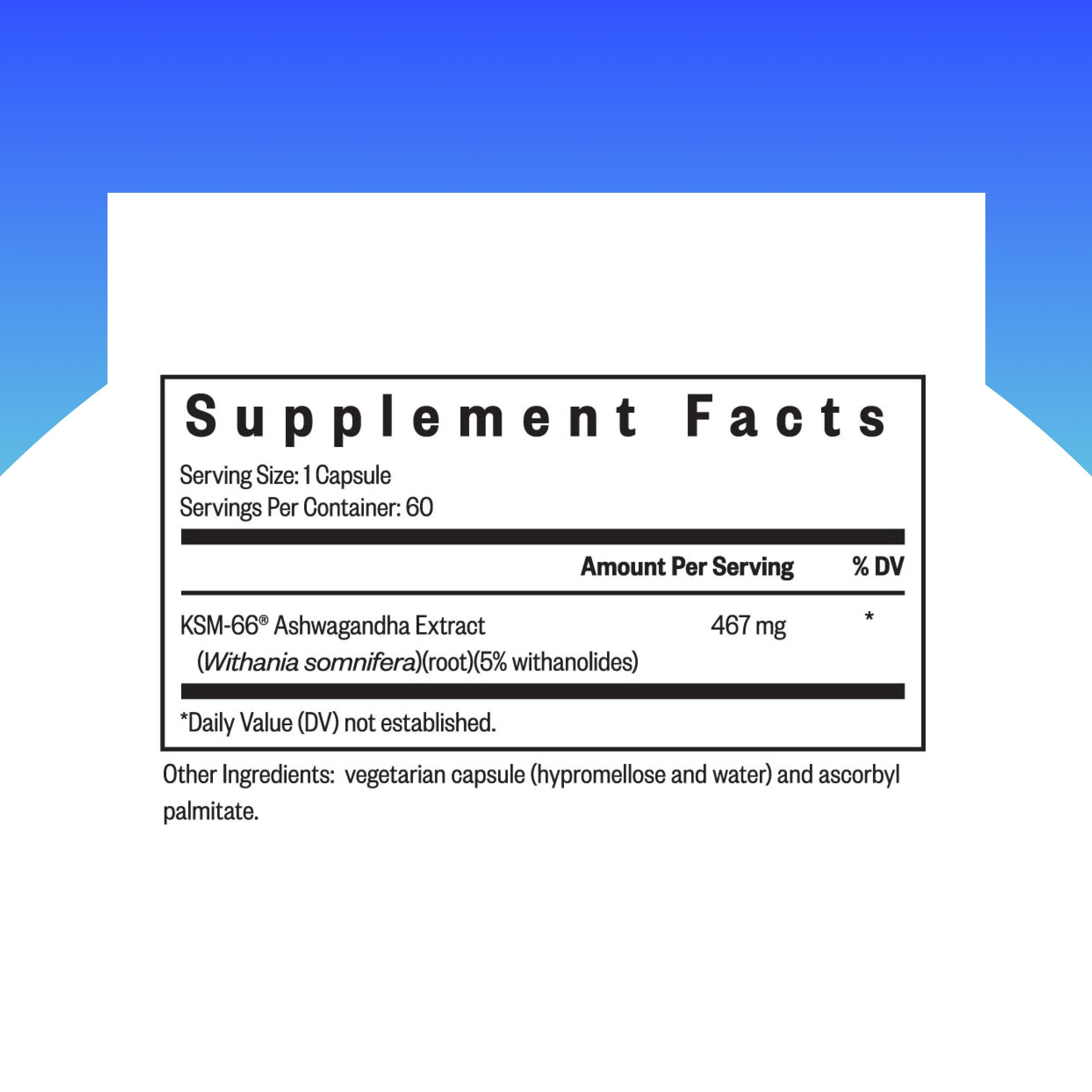Seeking Health Ashwagandha Supplement 467mg capsules side view