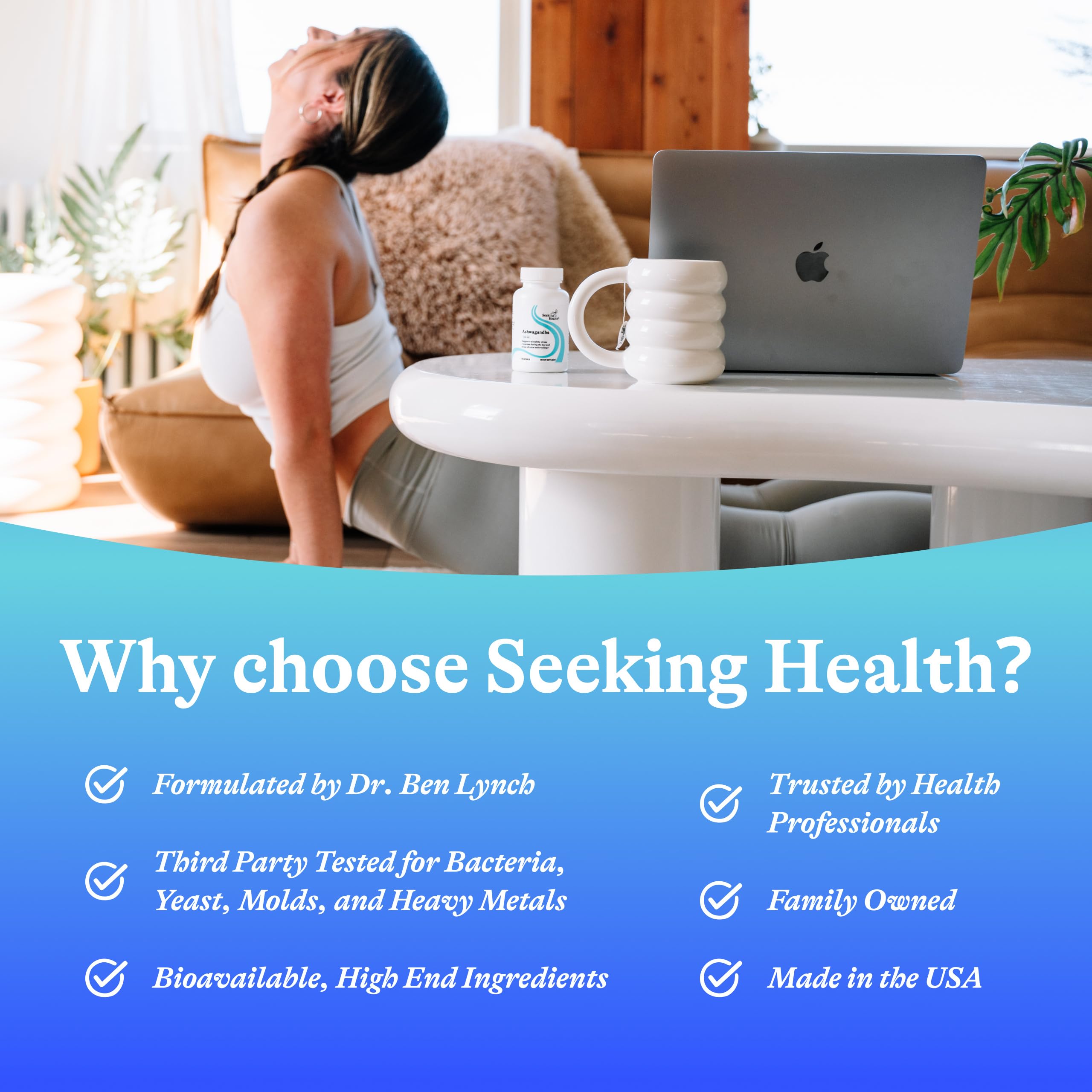Seeking Health Ashwagandha Supplement bottle with capsules