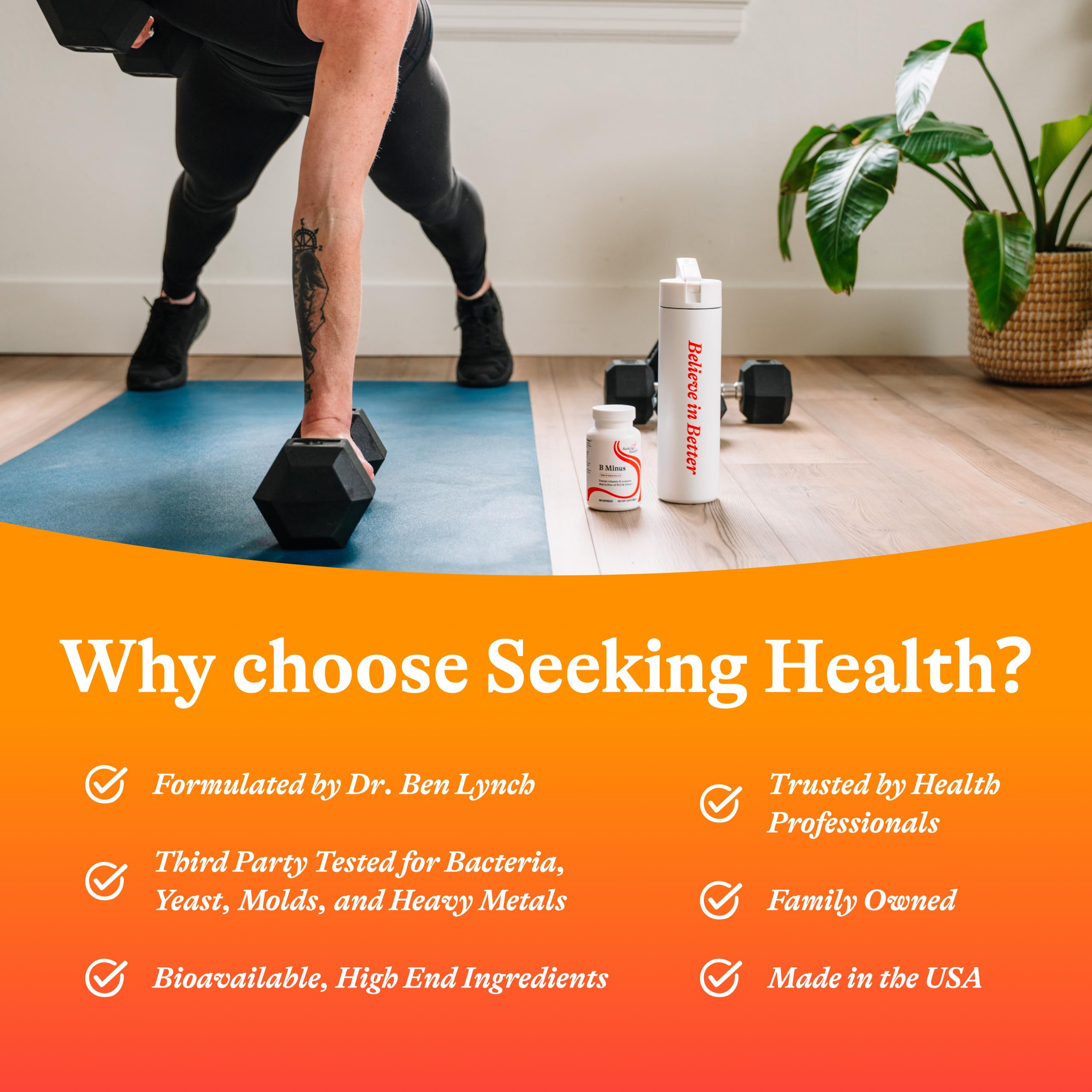 Seeking Health B Complex Supplement capsules in a hand
