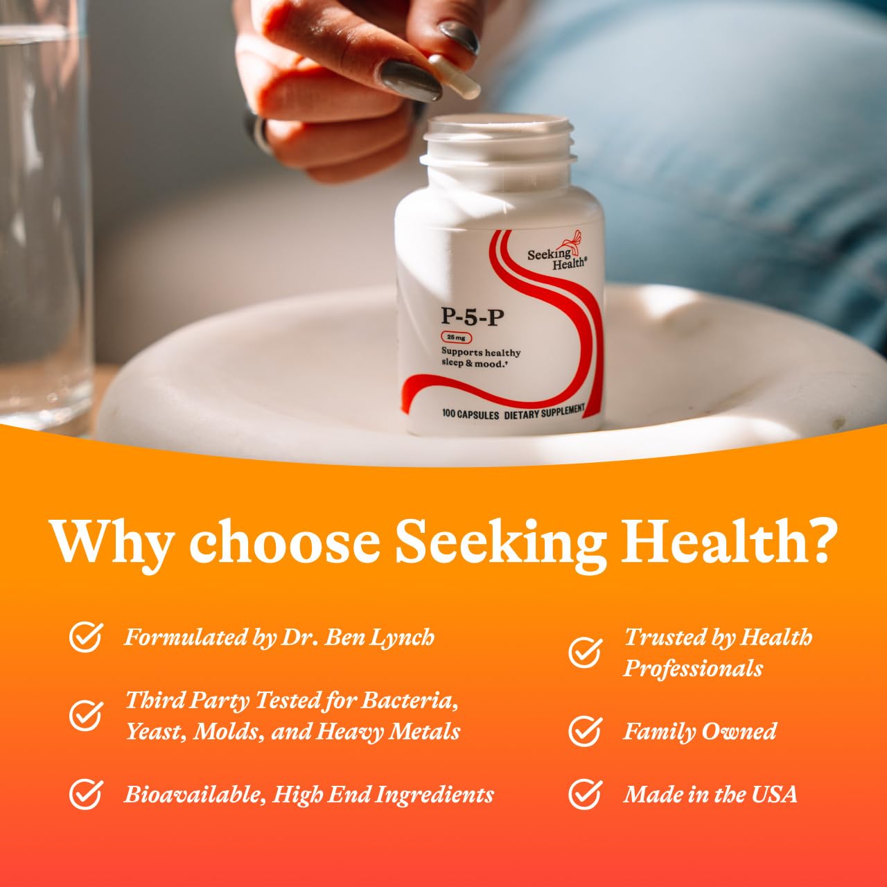 Seeking Health B6 Supplement 25mg back view of packaging