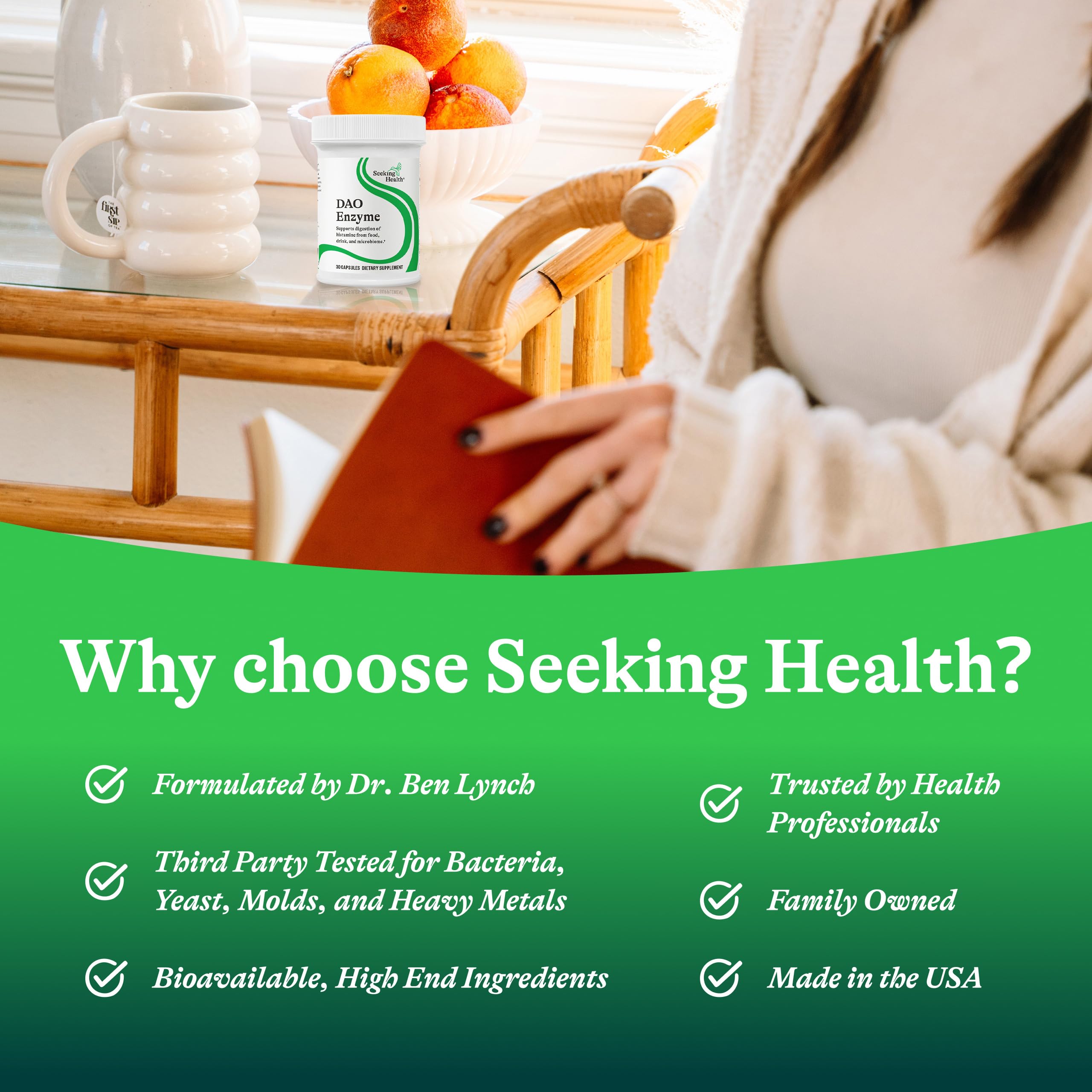 Seeking Health DAO Enzyme Supplement packaging details