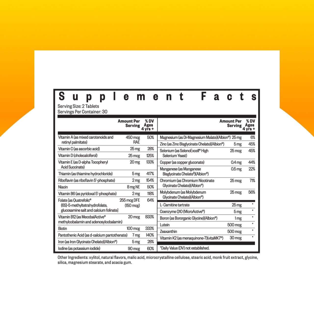 Seeking Health Kids Multivitamin Chewable back view with ingredient list