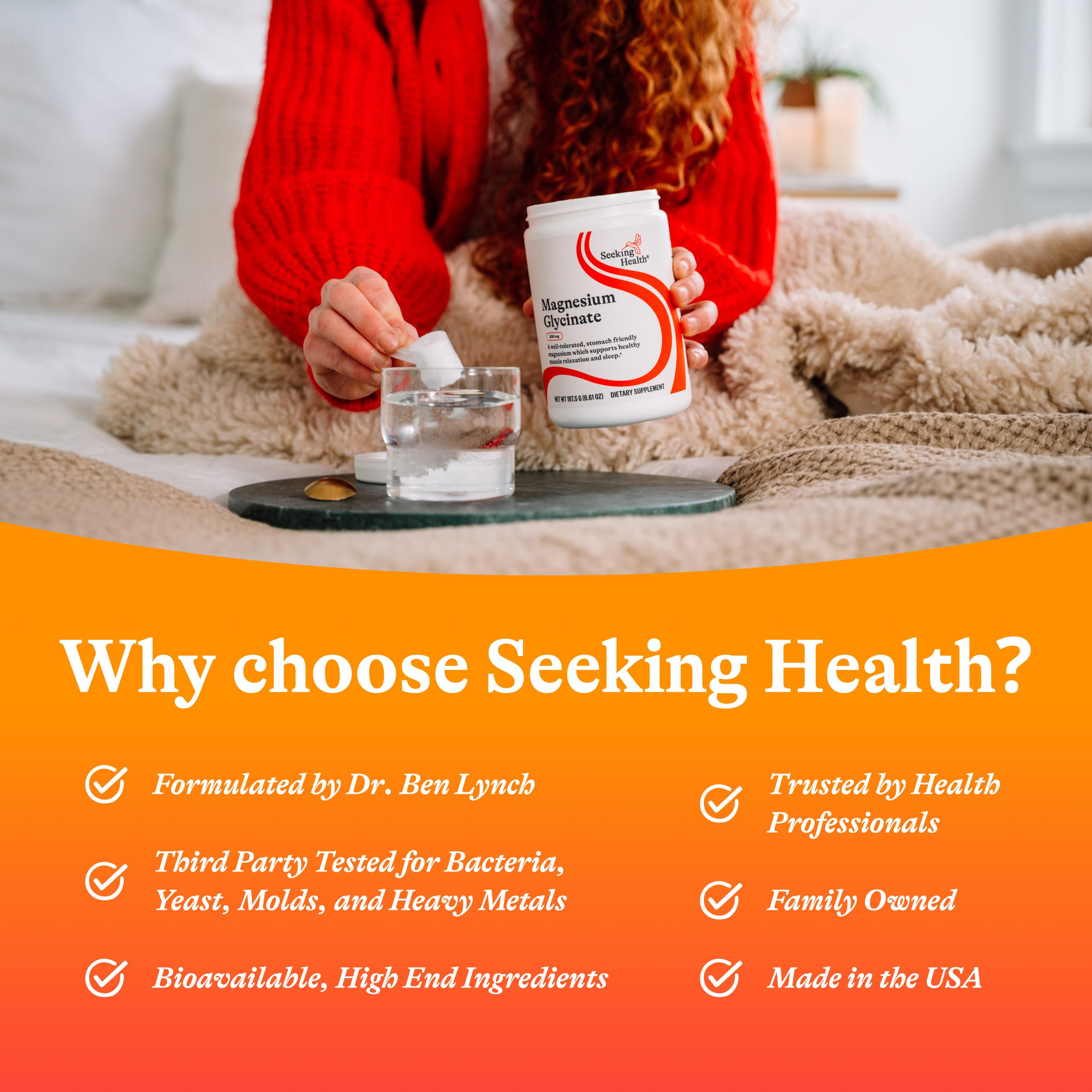 Seeking Health Magnesium Glycinate Powder on a kitchen counter