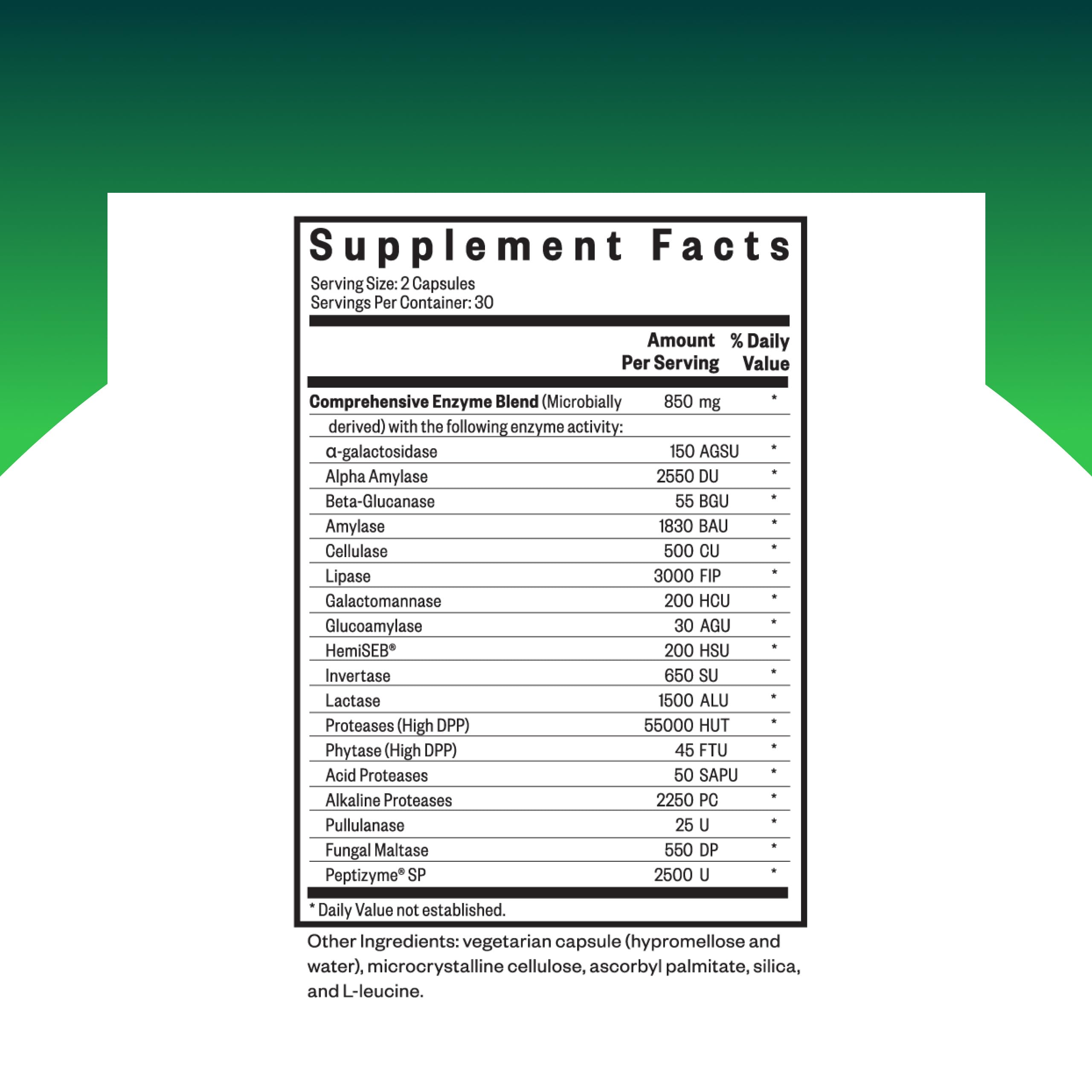 Seeking Health Multi-Enzymes Supplement 800mg vegetarian capsules side view