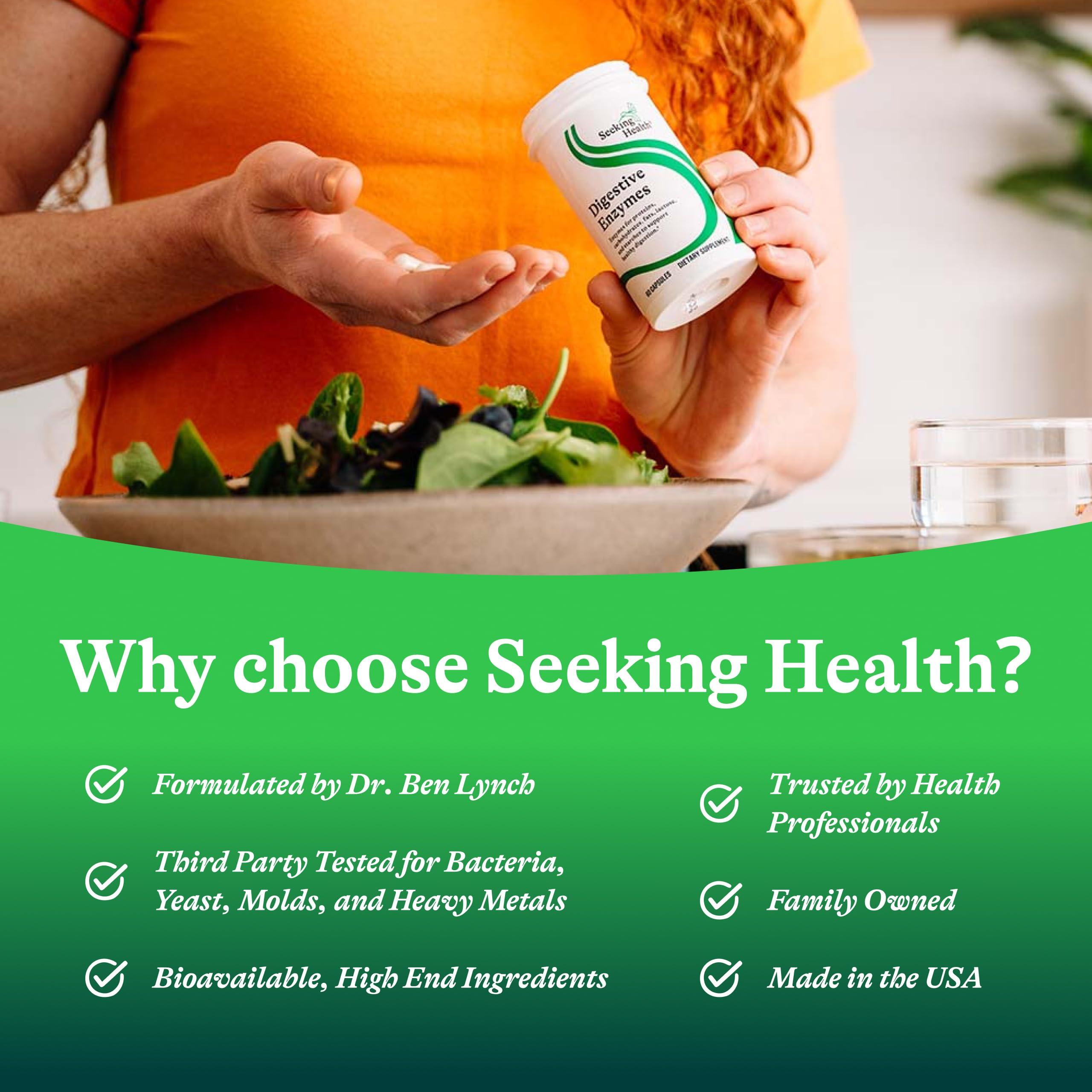 Seeking Health Multi-Enzymes Supplement on a wooden table