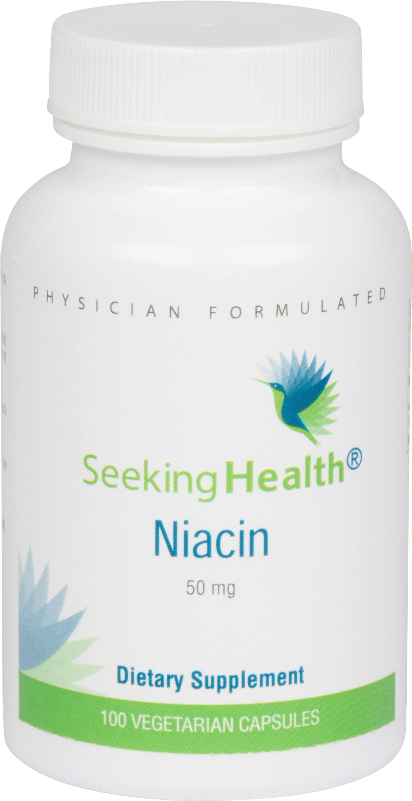 Seeking Health Niacin Capsules 50mg NE front view with packaging