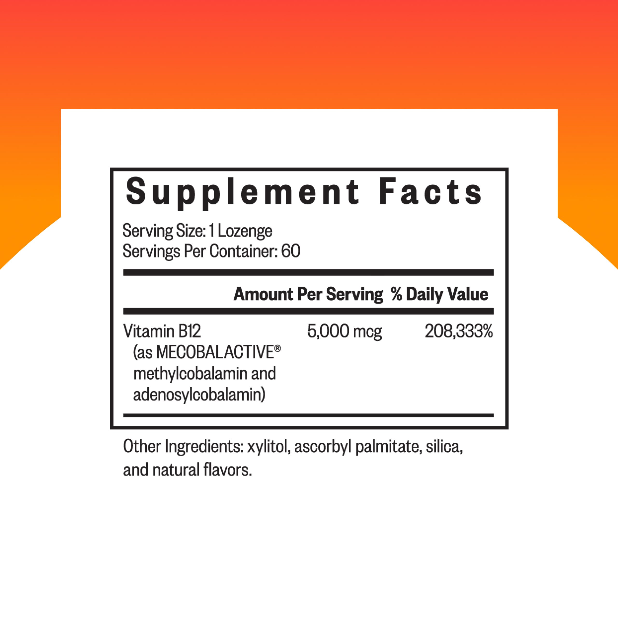 Seeking Health Vitamin B12 Lozenges back view with ingredient details