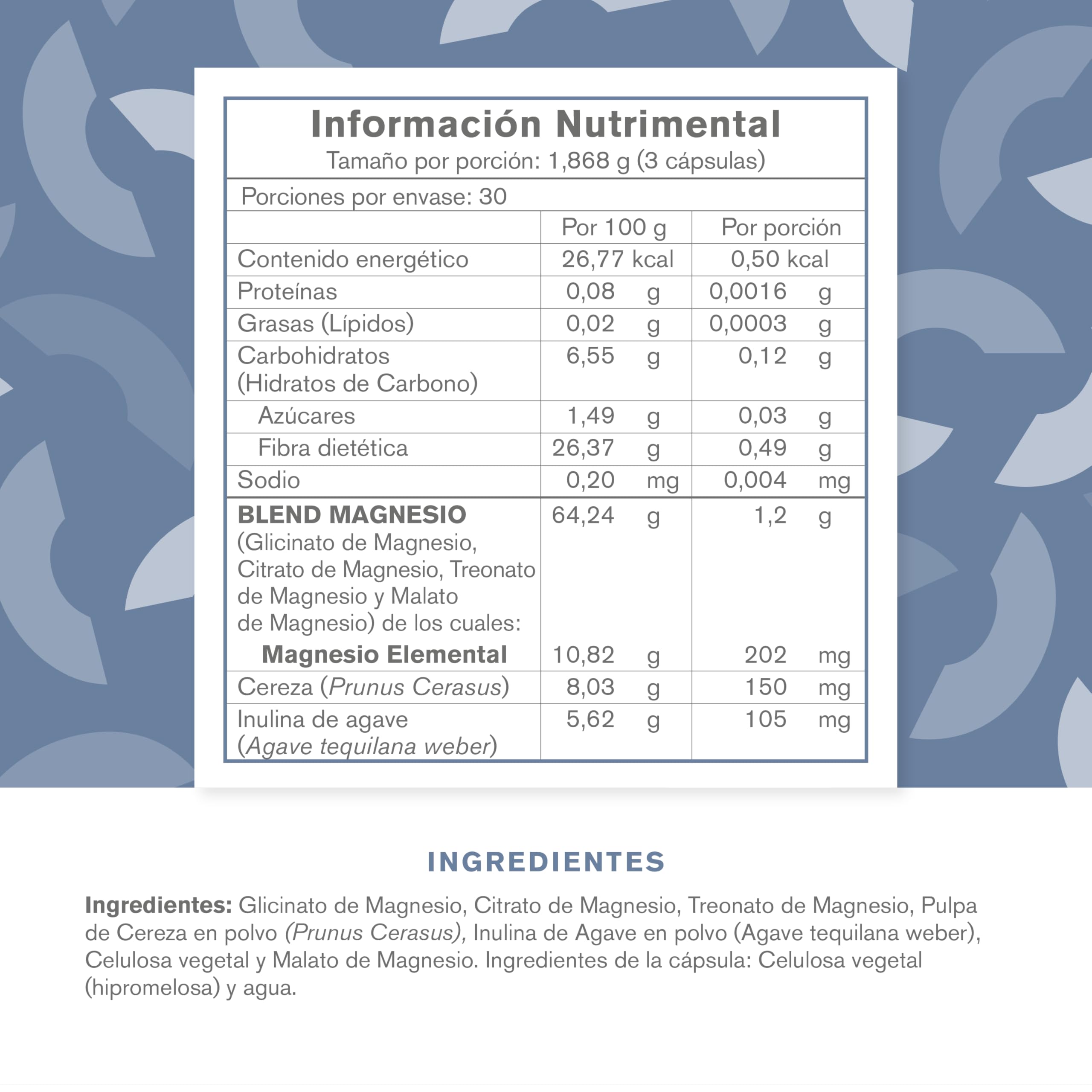 Seima Magnesium Supplement 181g back view with nutritional information