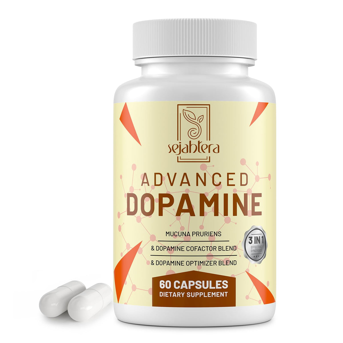 Sejahtera Dopamine Supplement 3-in-1 front view with packaging