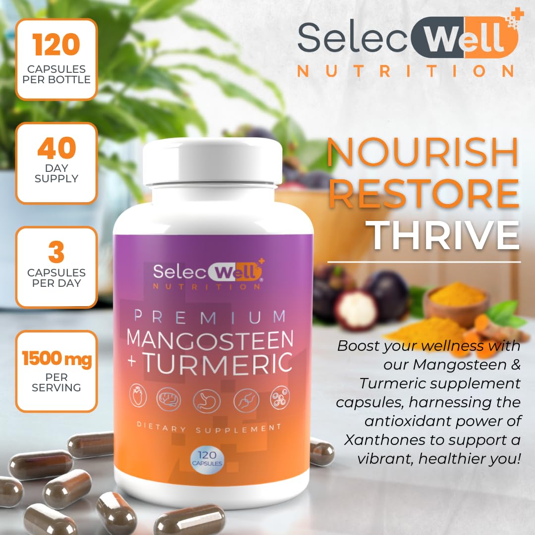 SelecWell Mangosteen and Turmeric Capsules bottle side view