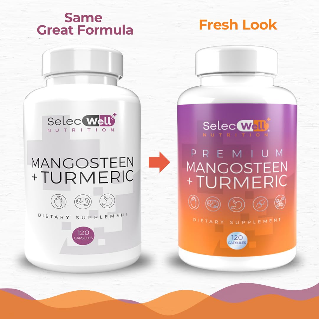 SelecWell Mangosteen and Turmeric Capsules on a wooden table