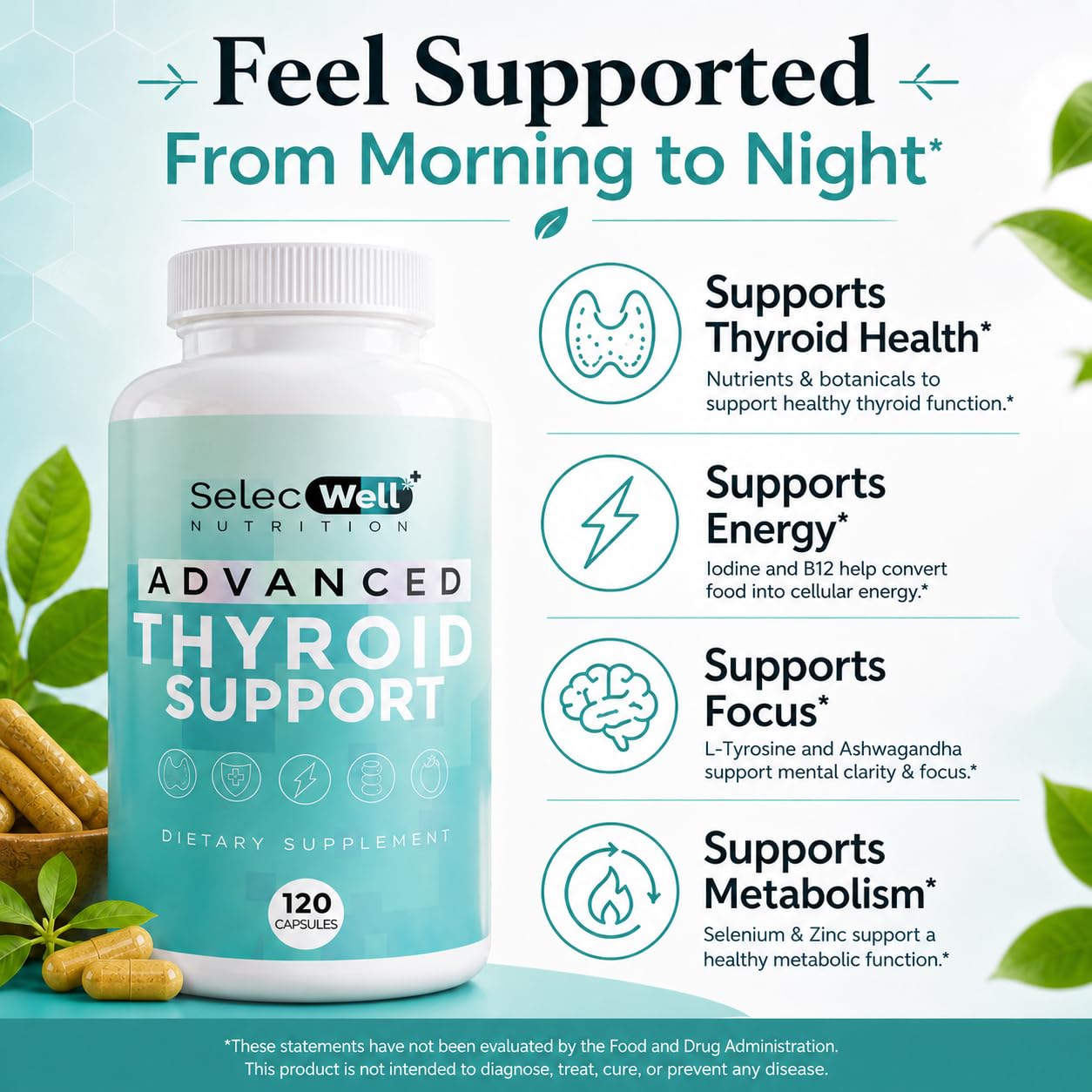 SelecWell Thyroid Extracts bottle with a measuring spoon