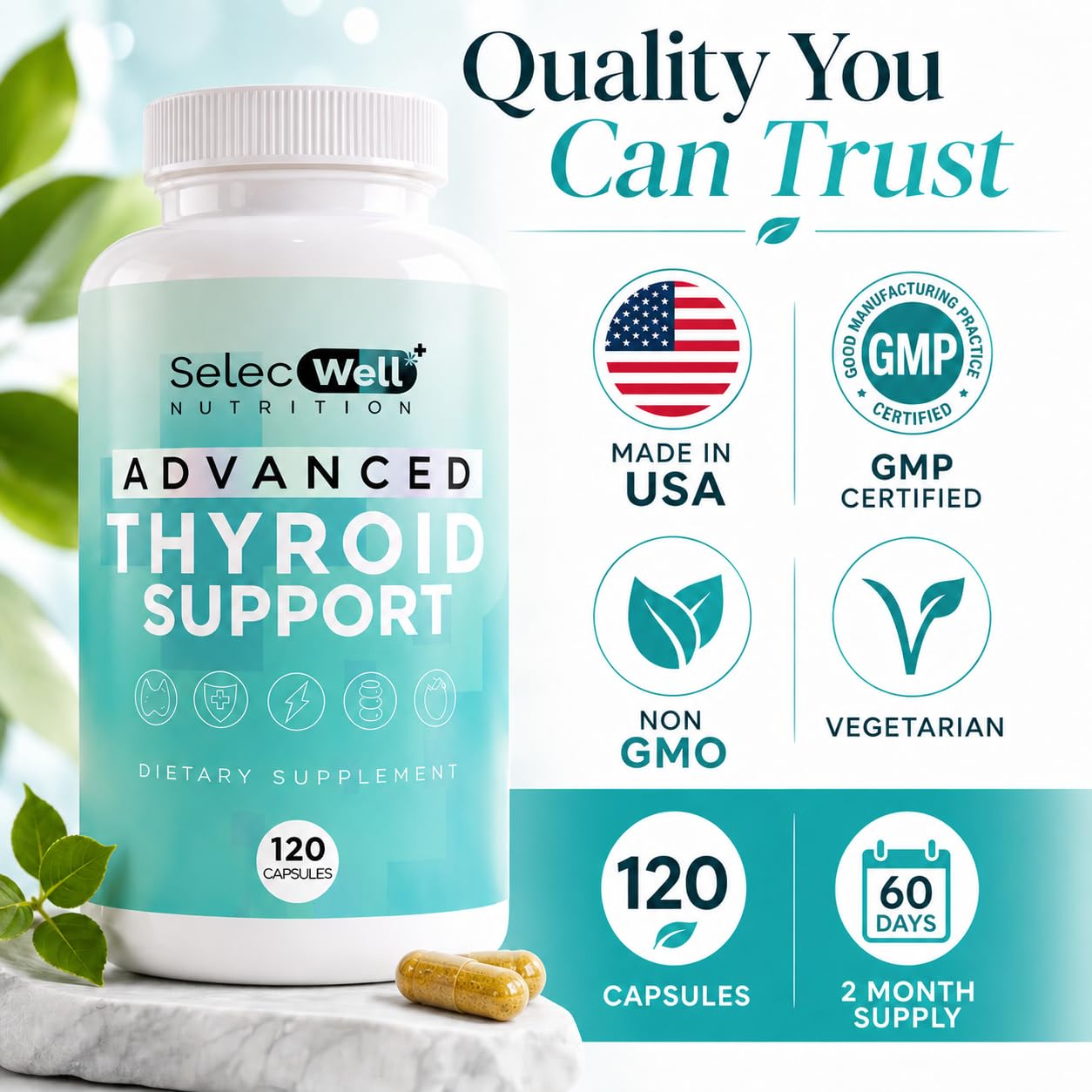 SelecWell Thyroid Extracts capsules in a hand