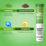 Seltz Effervescent Sleep Supplement Tablets close-up showing fizzing