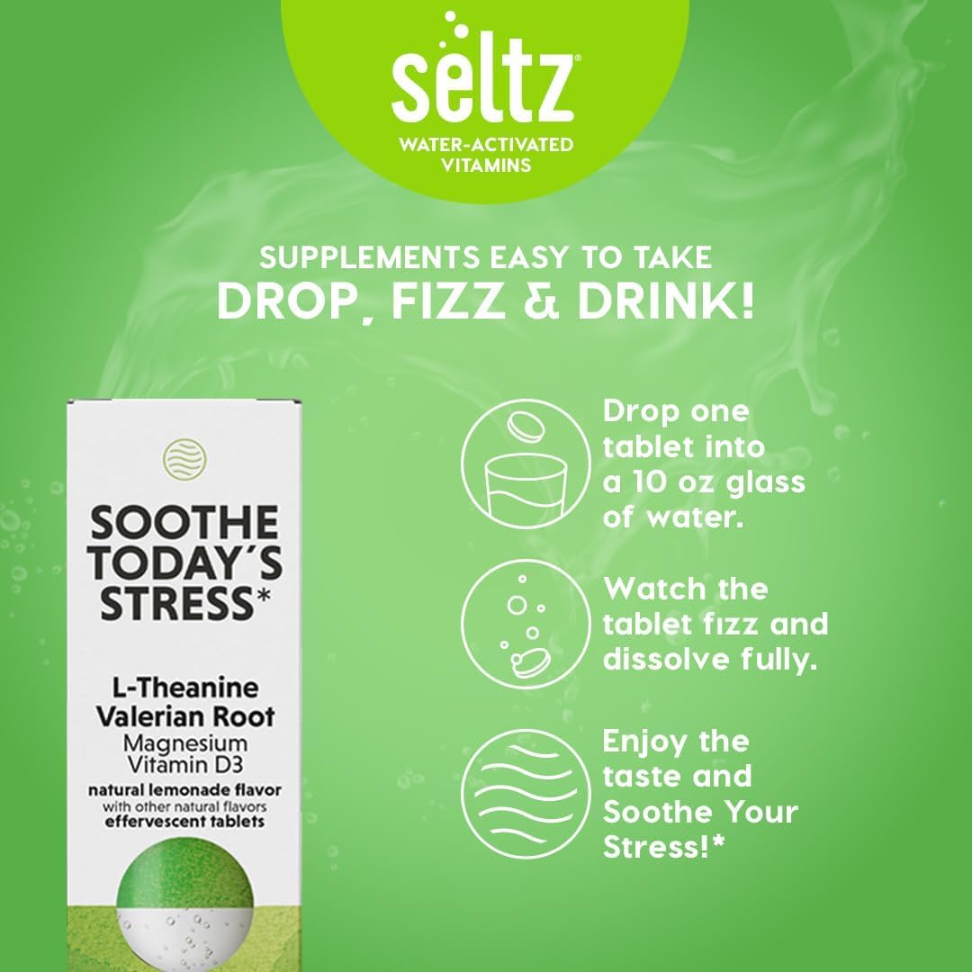 Seltz Effervescent Sleep Supplement Tablets in hand