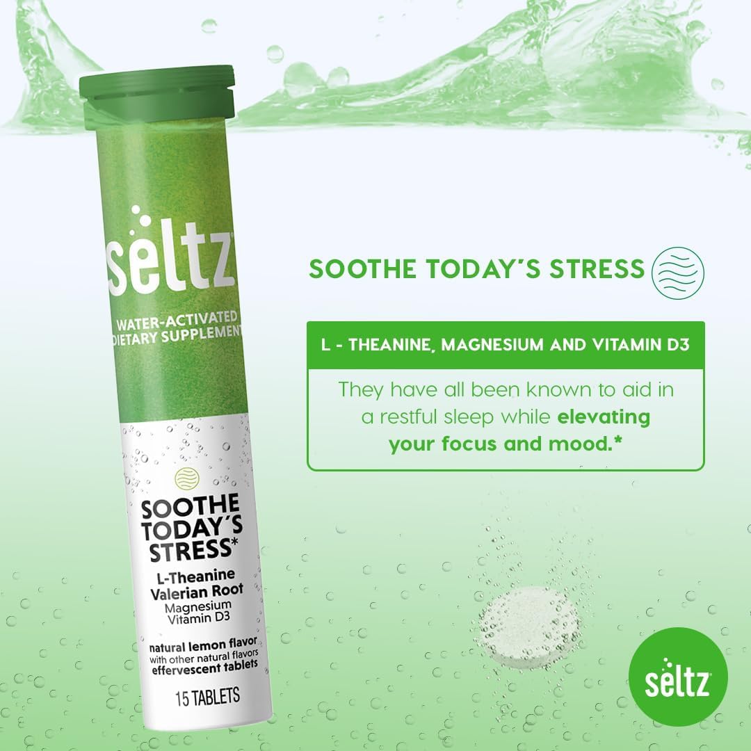 Seltz Effervescent Sleep Supplement Tablets with fresh lemons