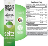 Seltz Stress Support Drink Tablets being poured into a glass of water