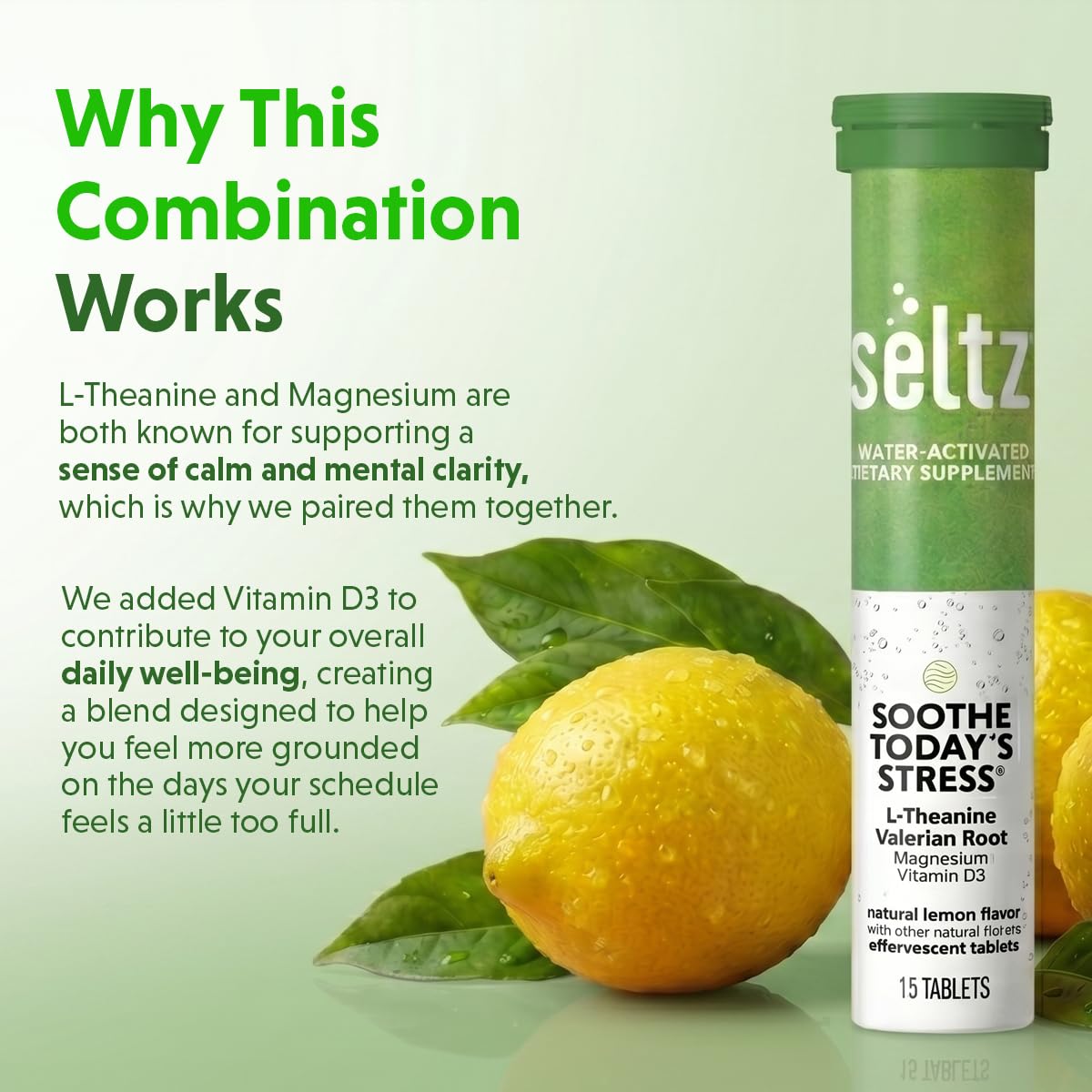 Seltz Stress Support Drink Tablets effervescent tablet dissolving in water