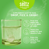 Seltz Stress Support Drink Tablets tube placed on a desk