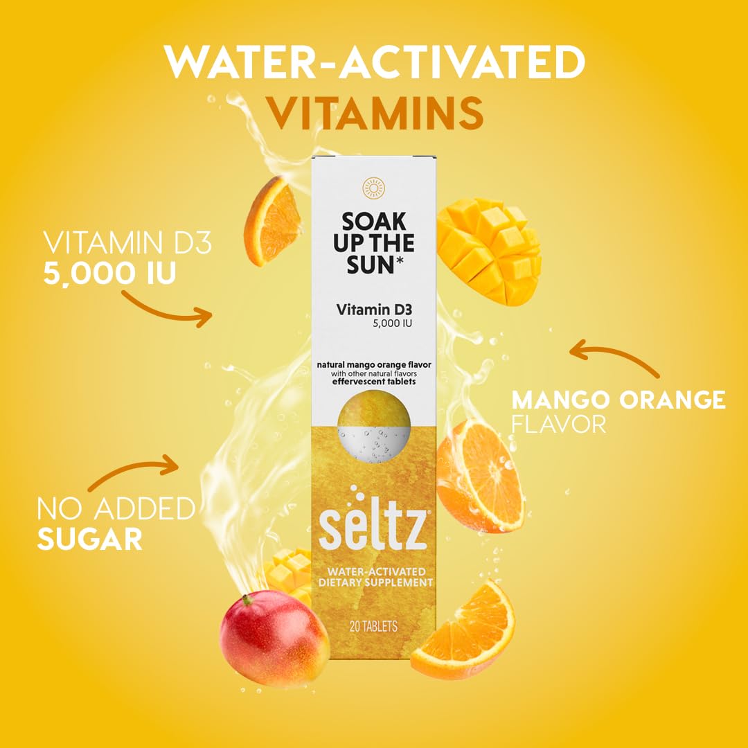Seltz Vitamin D3 effervescent tablets in a glass of water