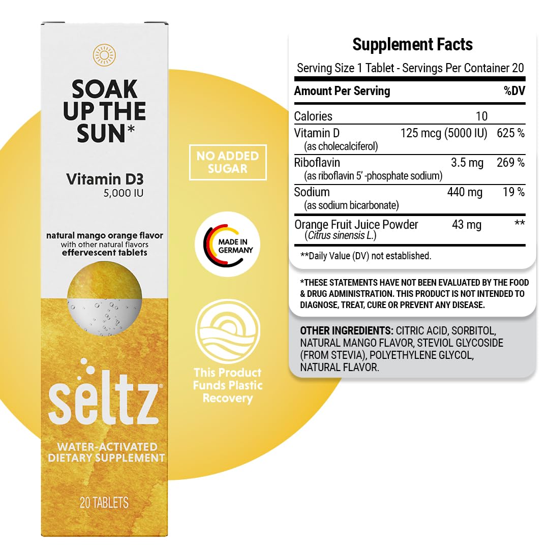 Seltz Vitamin D3 effervescent tablets in a travel bag