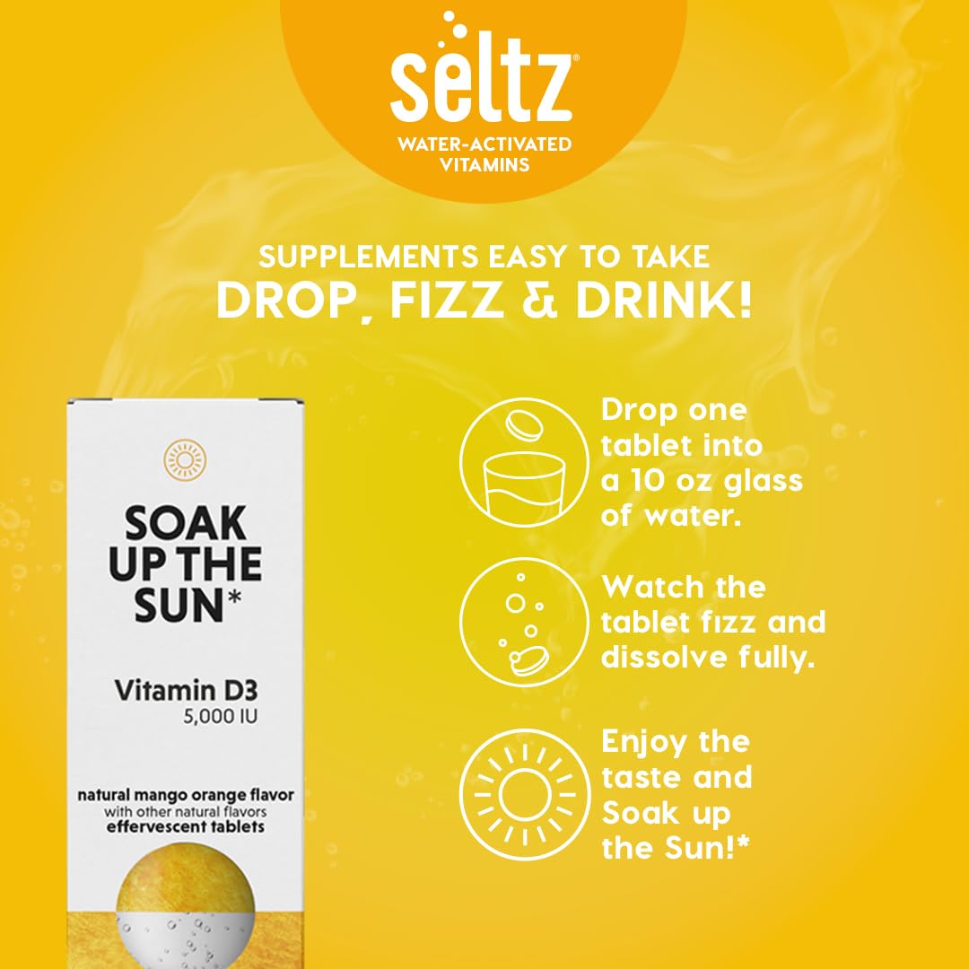 Seltz Vitamin D3 effervescent tablets on a kitchen counter