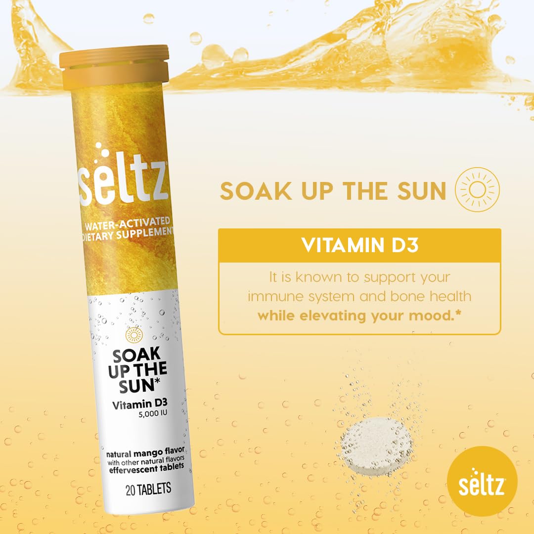 Seltz Vitamin D3 effervescent tablets with a refreshing drink