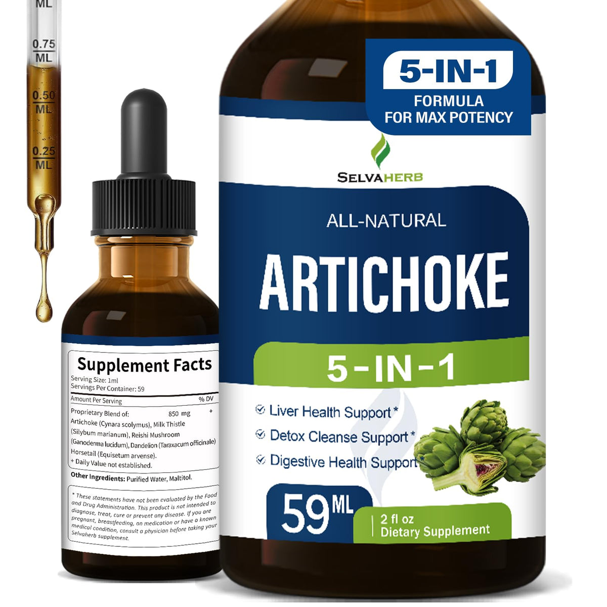 Selvaherb Artichoke Liver Health Supplement 150g liquid tincture front view