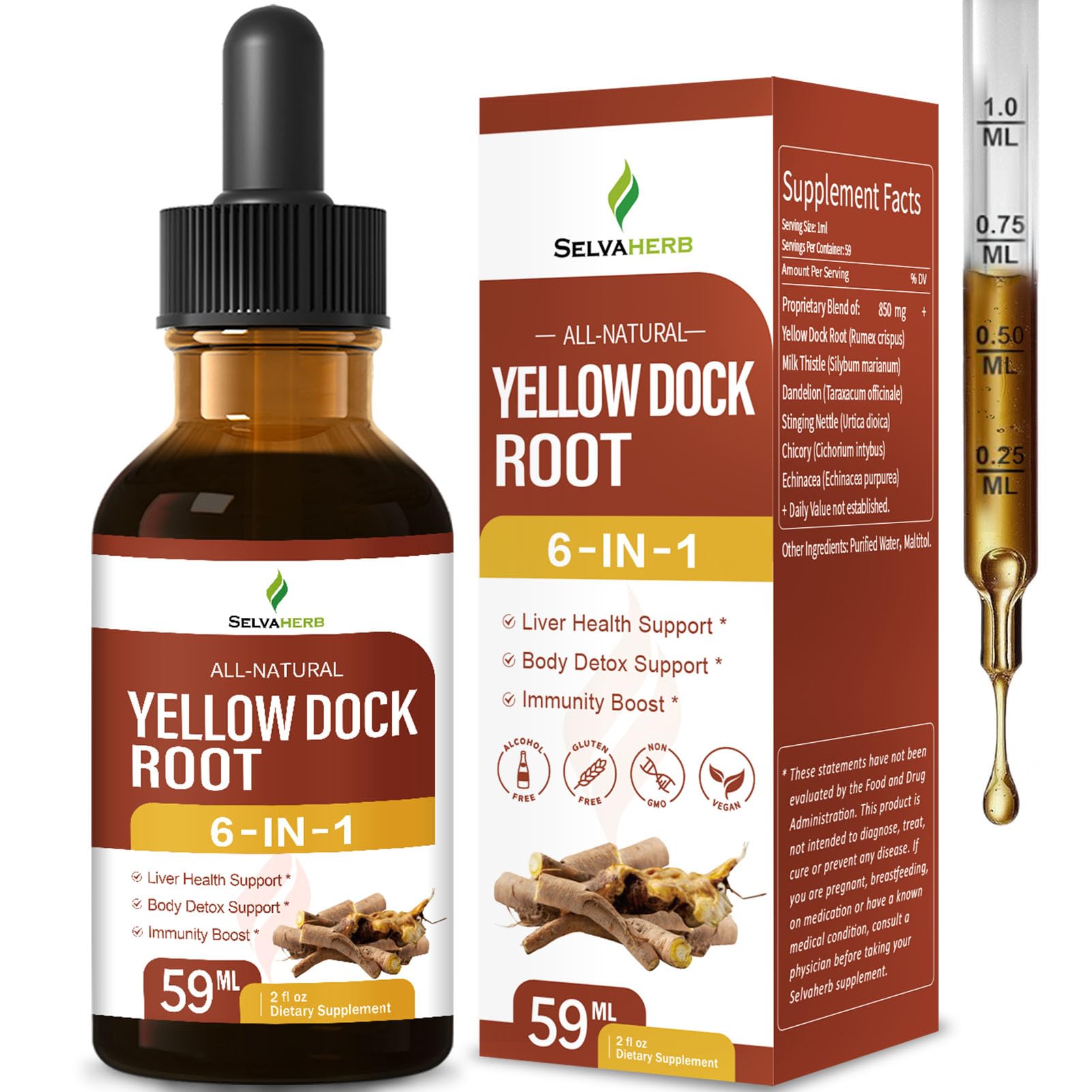Selvaherb Yellow Dock Root Organic Tincture front view with label