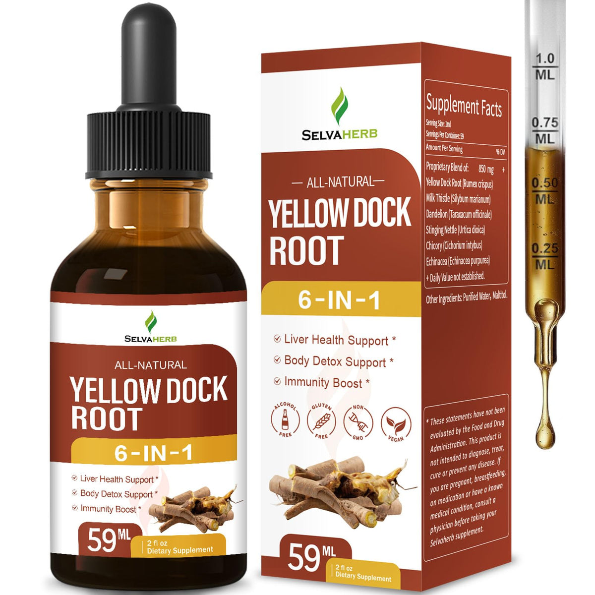 Selvaherb Yellow Dock Root Organic Tincture front view with label