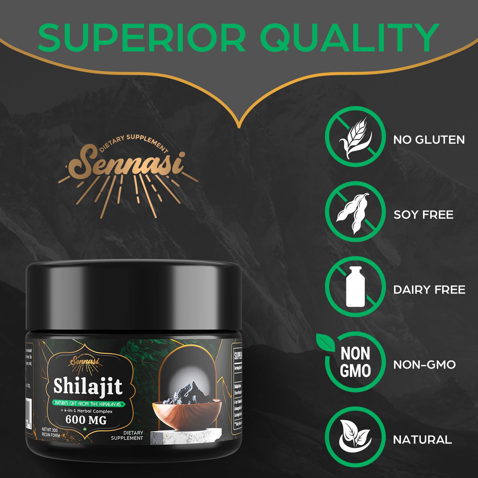 Sennasi Shilajit Pure Himalayan Organic 600mg with herbal complex