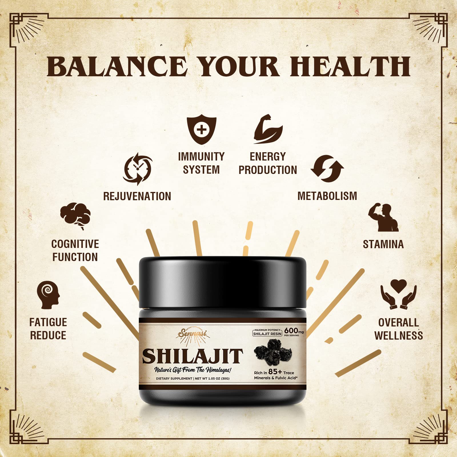 Sennasi Shilajit Resin 30g on a wooden table
